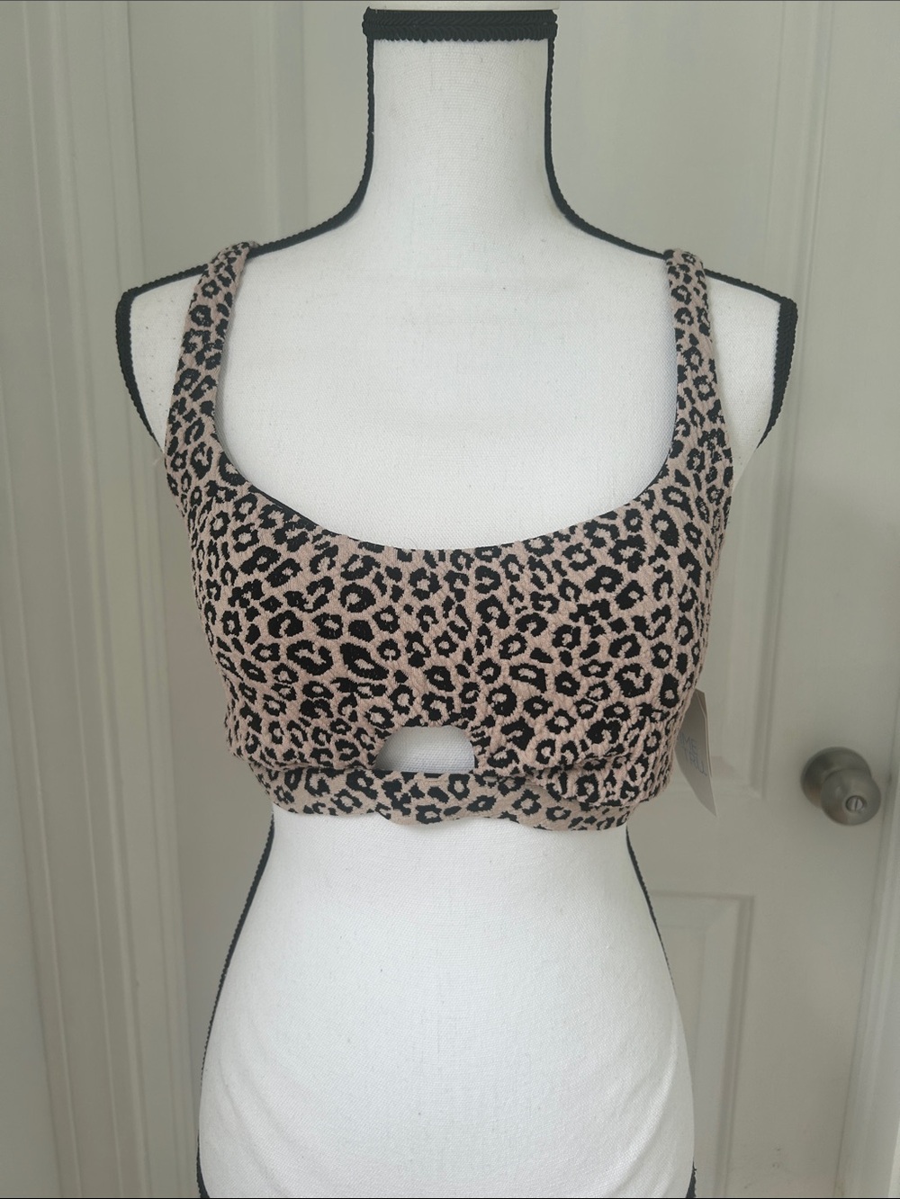 Leopard Print Cutout Bikini Top - Beige/Black